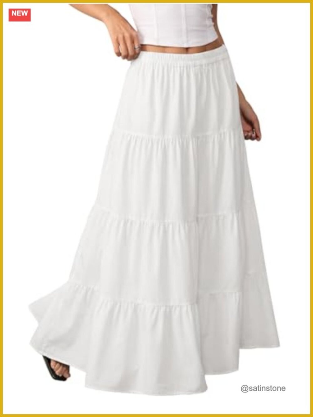 Womens Flowy Maxi Skirt A Line Ruffle Tiered Boho Elastic High Waist